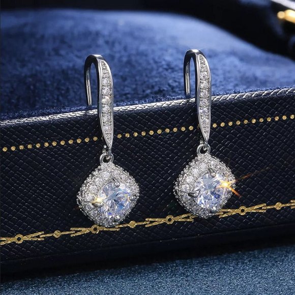 925 Sterling Silver Womens 2ct Diamond Hanging Drop Earrings Ladies New Jewelry